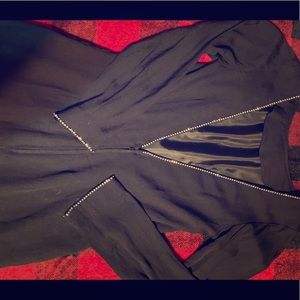 Deeeeep V neck, zip up, black, jeweled, dress